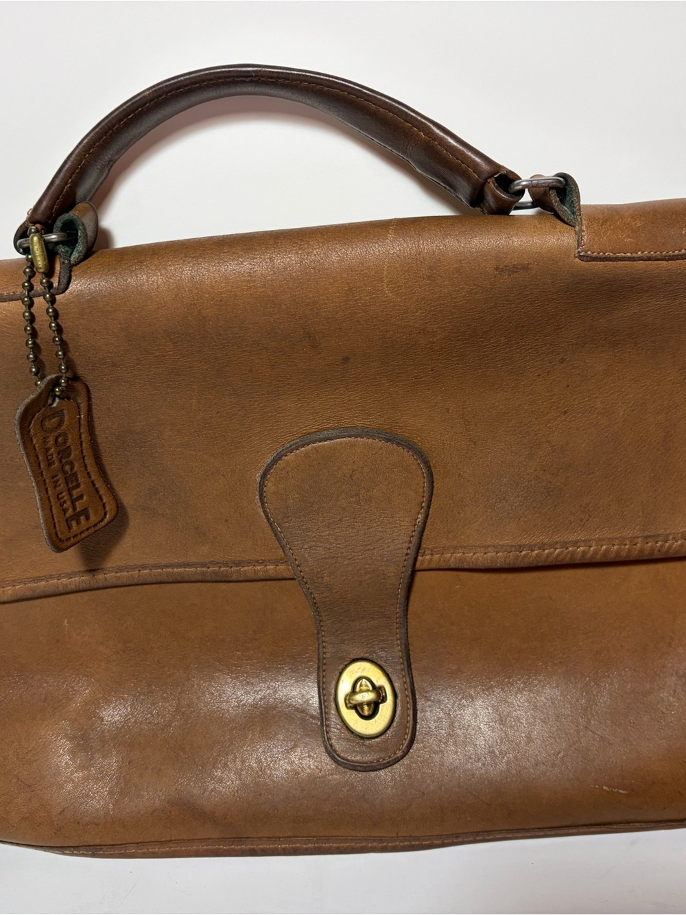 DorcelleVintage brown Leather Satchel with top handle made in USA